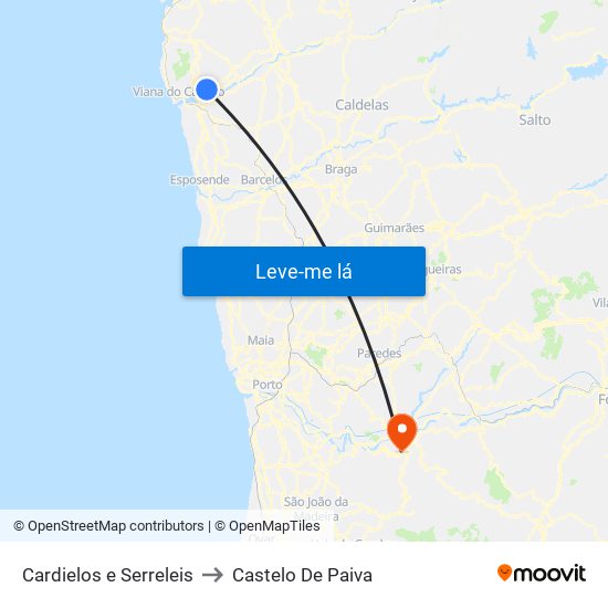 Cardielos e Serreleis to Castelo De Paiva map