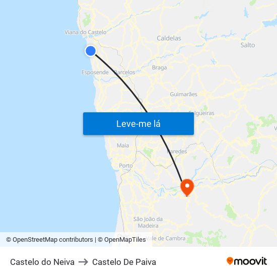 Castelo do Neiva to Castelo De Paiva map