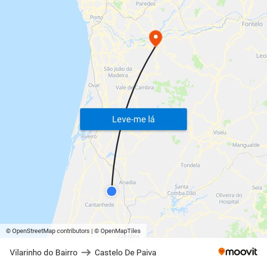 Vilarinho do Bairro to Castelo De Paiva map