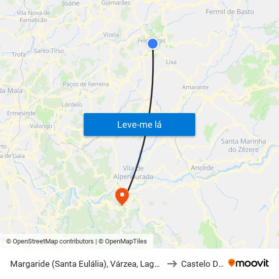 Margaride (Santa Eulália), Várzea, Lagares, Varziela e Moure to Castelo De Paiva map