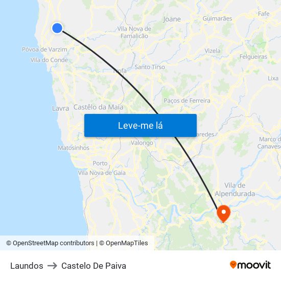 Laundos to Castelo De Paiva map
