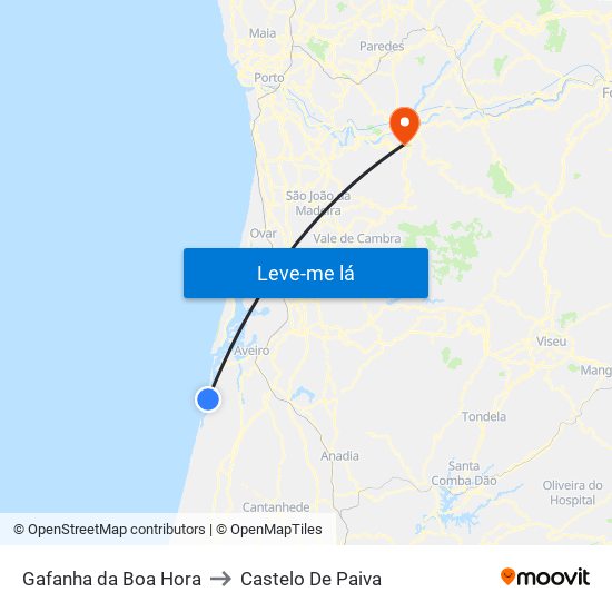 Gafanha da Boa Hora to Castelo De Paiva map