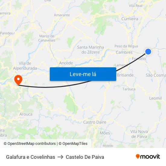 Galafura e Covelinhas to Castelo De Paiva map