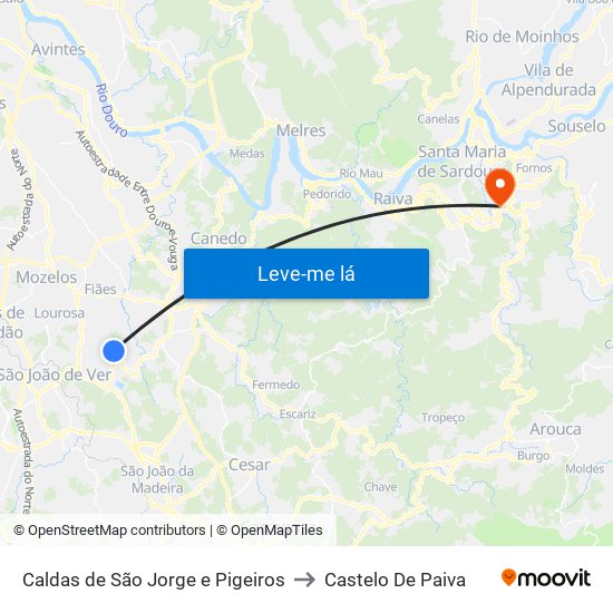 Caldas de São Jorge e Pigeiros to Castelo De Paiva map