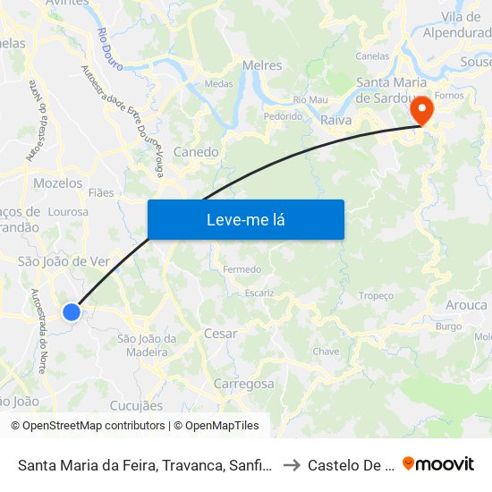 Santa Maria da Feira, Travanca, Sanfins e Espargo to Castelo De Paiva map