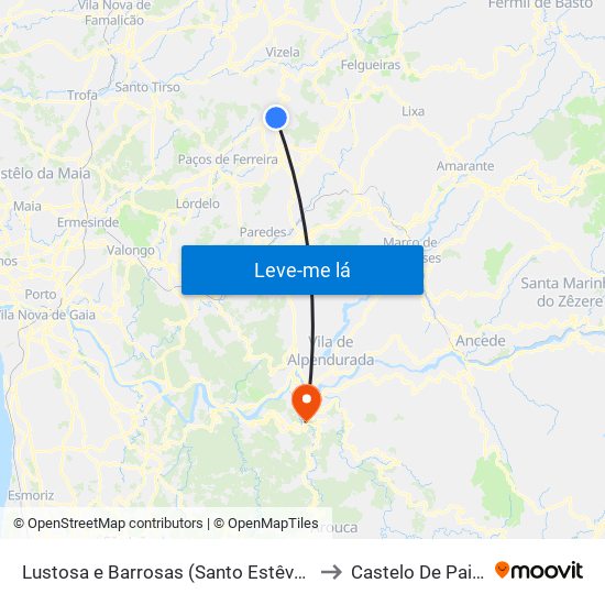 Lustosa e Barrosas (Santo Estêvão) to Castelo De Paiva map