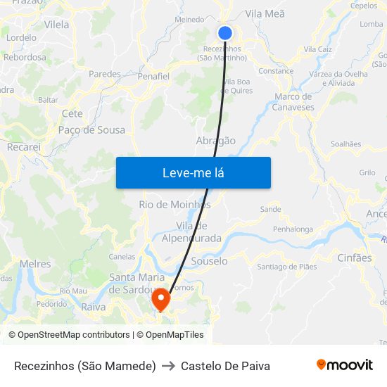 Recezinhos (São Mamede) to Castelo De Paiva map