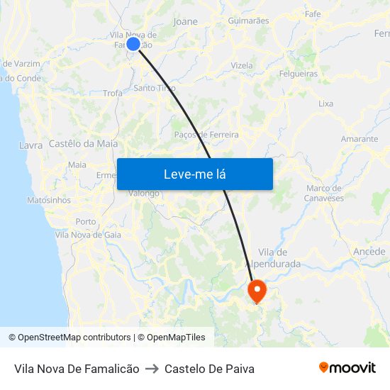 Vila Nova De Famalicão to Castelo De Paiva map