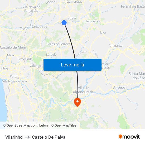 Vilarinho to Castelo De Paiva map