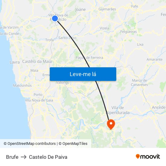 Brufe to Castelo De Paiva map