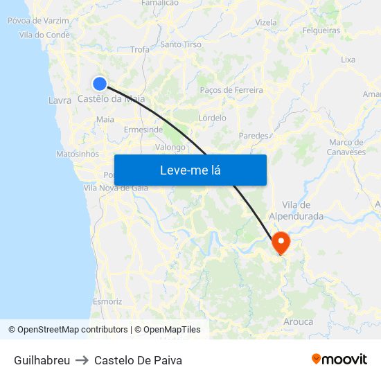 Guilhabreu to Castelo De Paiva map