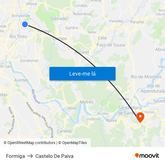 Formiga to Castelo De Paiva map