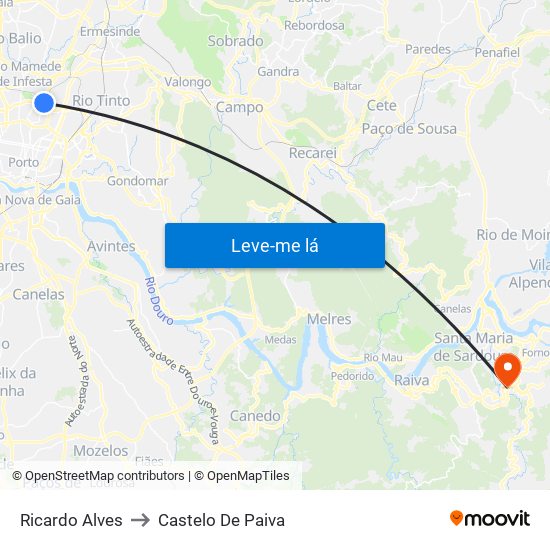 Ricardo Alves to Castelo De Paiva map