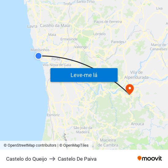 Castelo do Queijo to Castelo De Paiva map