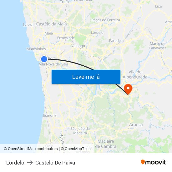 Lordelo to Castelo De Paiva map