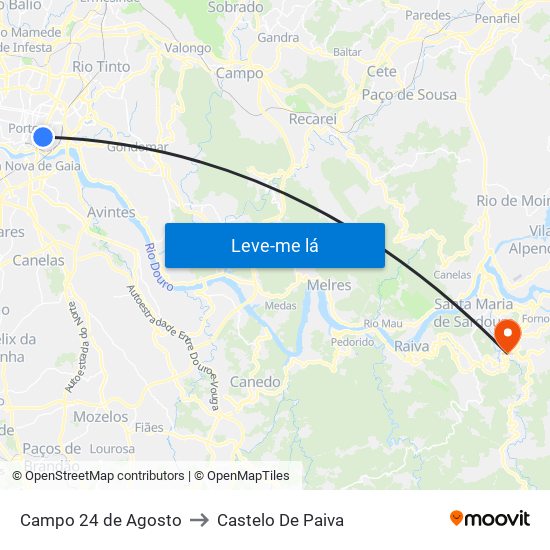 Campo 24 de Agosto to Castelo De Paiva map