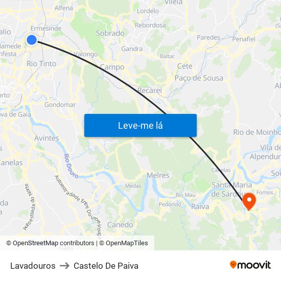 Lavadouros to Castelo De Paiva map