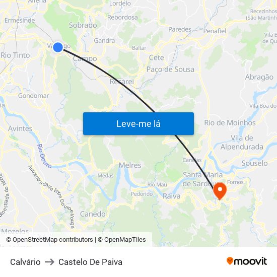 Calvário to Castelo De Paiva map