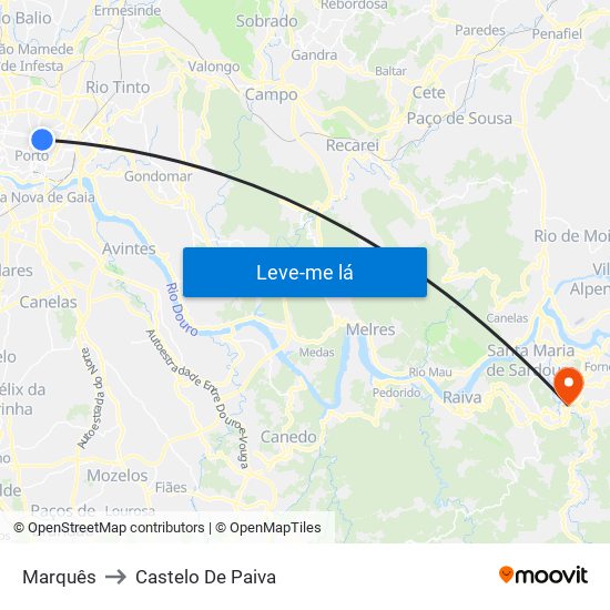 Marquês to Castelo De Paiva map