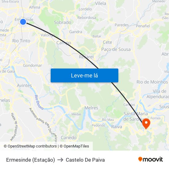 Ermesinde (Estação) to Castelo De Paiva map