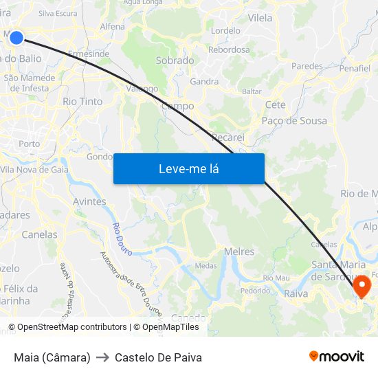 Maia (Câmara) to Castelo De Paiva map