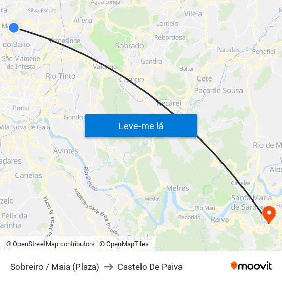 Sobreiro / Maia (Plaza) to Castelo De Paiva map