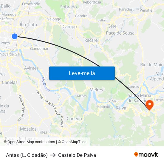 Antas (L. Cidadão) to Castelo De Paiva map