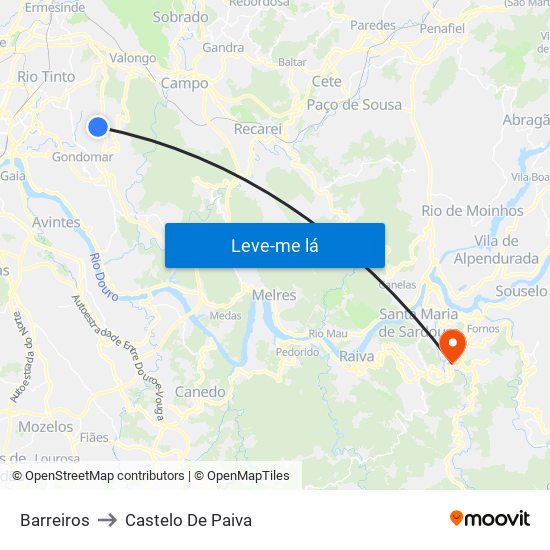 Barreiros to Castelo De Paiva map