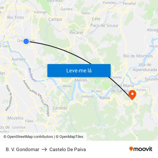 B. V. Gondomar to Castelo De Paiva map