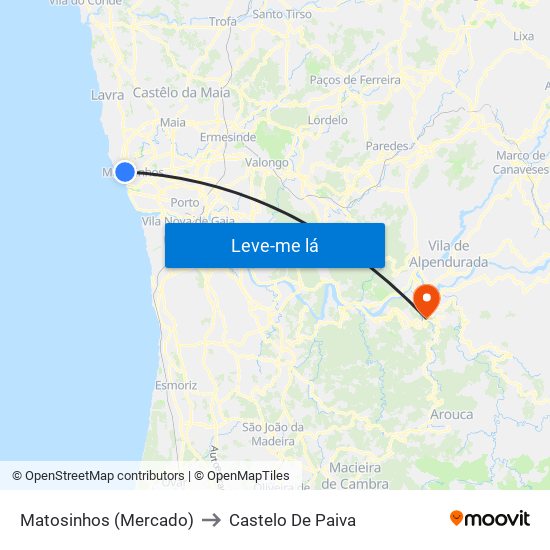 Matosinhos (Mercado) to Castelo De Paiva map