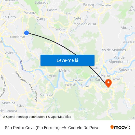 São Pedro Cova (Rio Ferreira) to Castelo De Paiva map