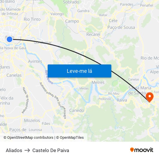 Aliados to Castelo De Paiva map