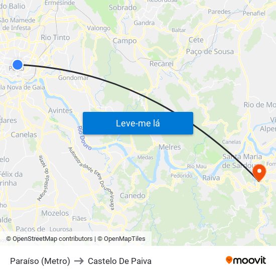 Paraíso (Metro) to Castelo De Paiva map
