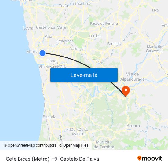 Sete Bicas (Metro) to Castelo De Paiva map