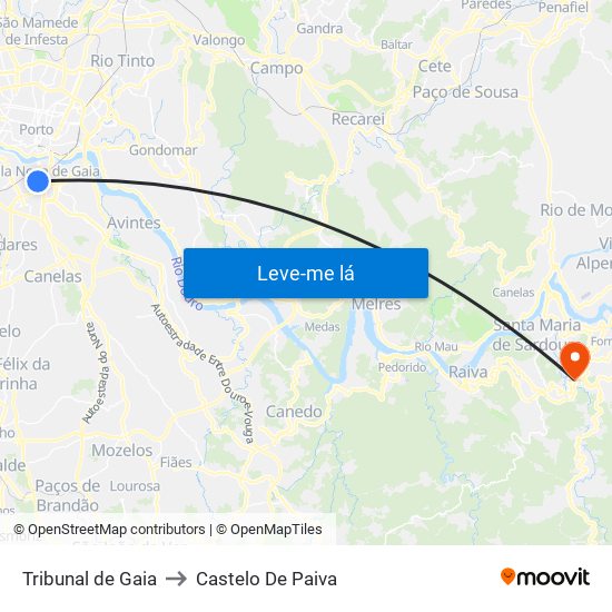 Tribunal de Gaia to Castelo De Paiva map