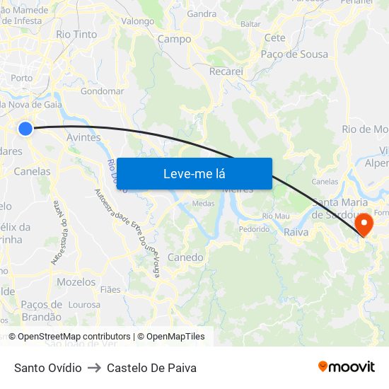 Santo Ovídio to Castelo De Paiva map