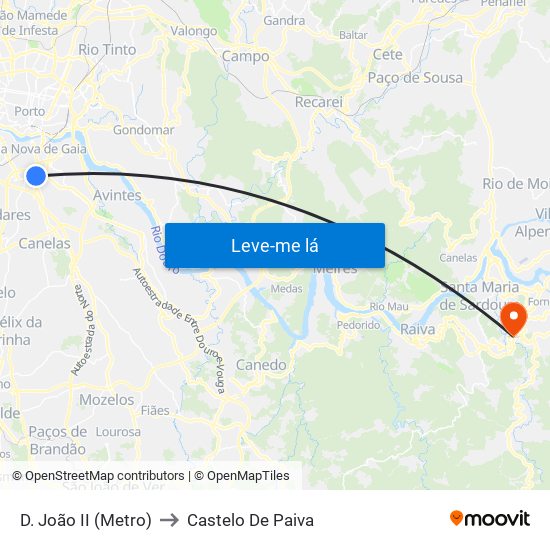D. João II (Metro) to Castelo De Paiva map