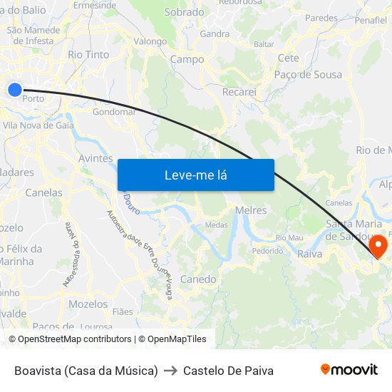 Boavista (Casa da Música) to Castelo De Paiva map