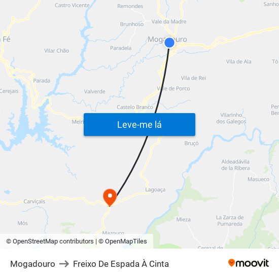 Mogadouro to Freixo De Espada À Cinta map
