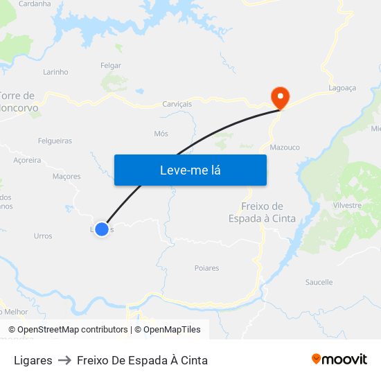 Ligares to Freixo De Espada À Cinta map