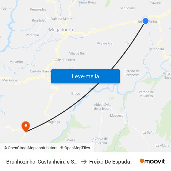 Brunhozinho, Castanheira e Sanhoane to Freixo De Espada À Cinta map