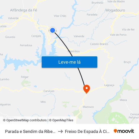 Parada e Sendim da Ribeira to Freixo De Espada À Cinta map