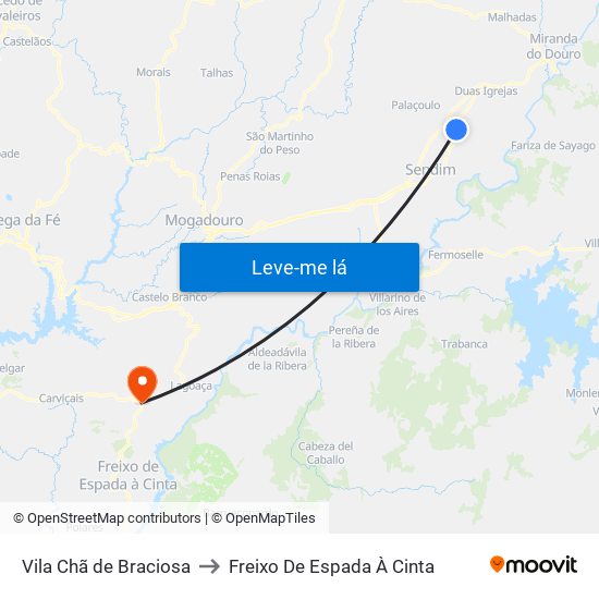 Vila Chã de Braciosa to Freixo De Espada À Cinta map