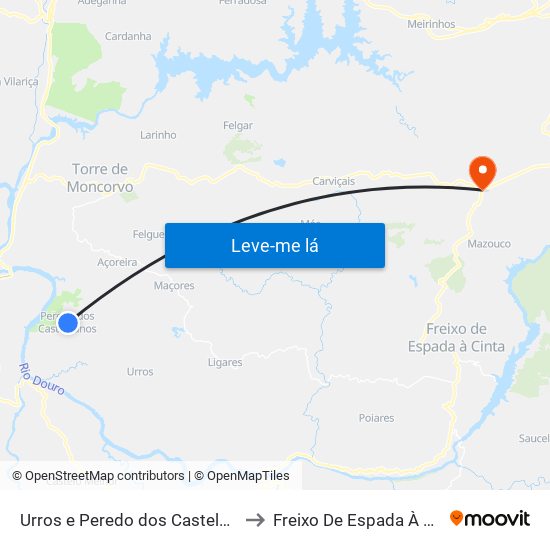 Urros e Peredo dos Castelhanos to Freixo De Espada À Cinta map