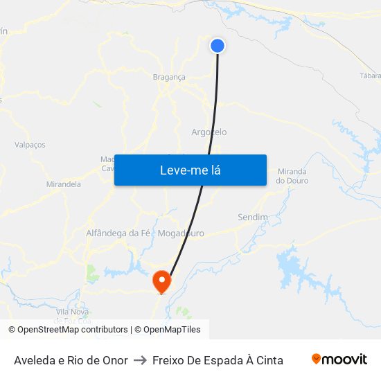 Aveleda e Rio de Onor to Freixo De Espada À Cinta map