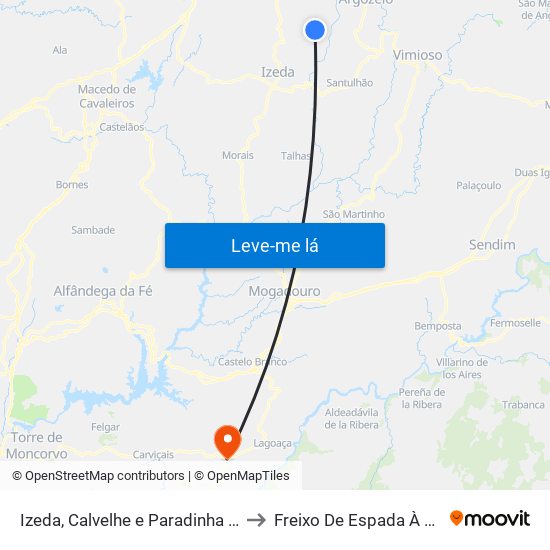 Izeda, Calvelhe e Paradinha Nova to Freixo De Espada À Cinta map