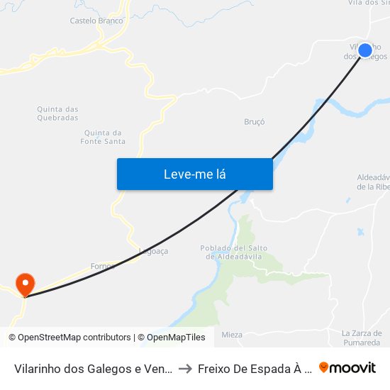 Vilarinho dos Galegos e Ventozelo to Freixo De Espada À Cinta map