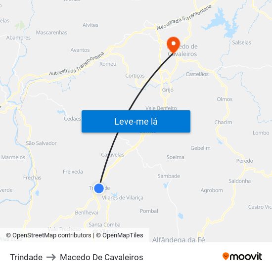 Trindade to Macedo De Cavaleiros map