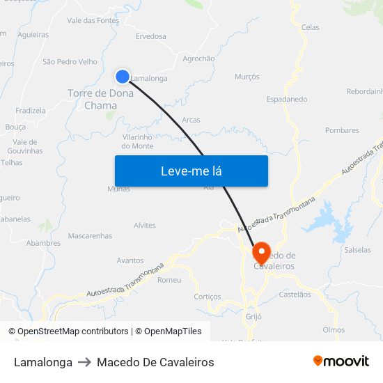 Lamalonga to Macedo De Cavaleiros map