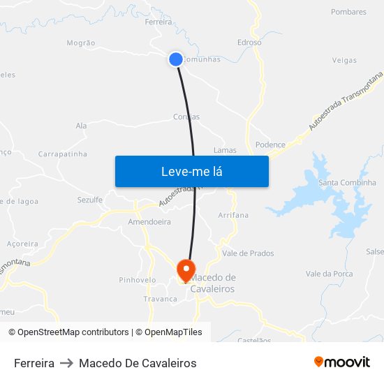 Ferreira to Macedo De Cavaleiros map